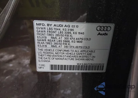 2010 Audi Q7 3.0 Tdi Premium from USA, damaged, VIN WA1LMAFE6AD006528